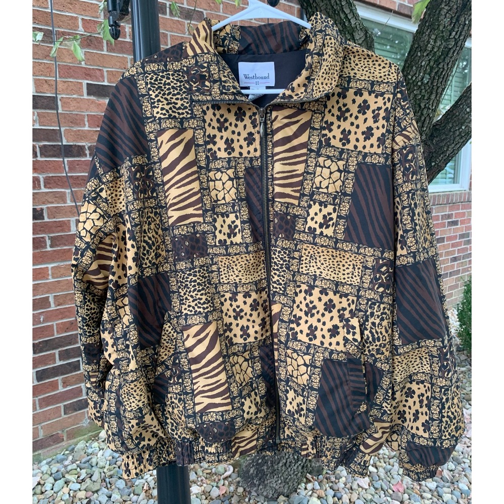 Westbound II Vintage Animal Print Patchwork‎ Bomber Jacket 1X Plus Size